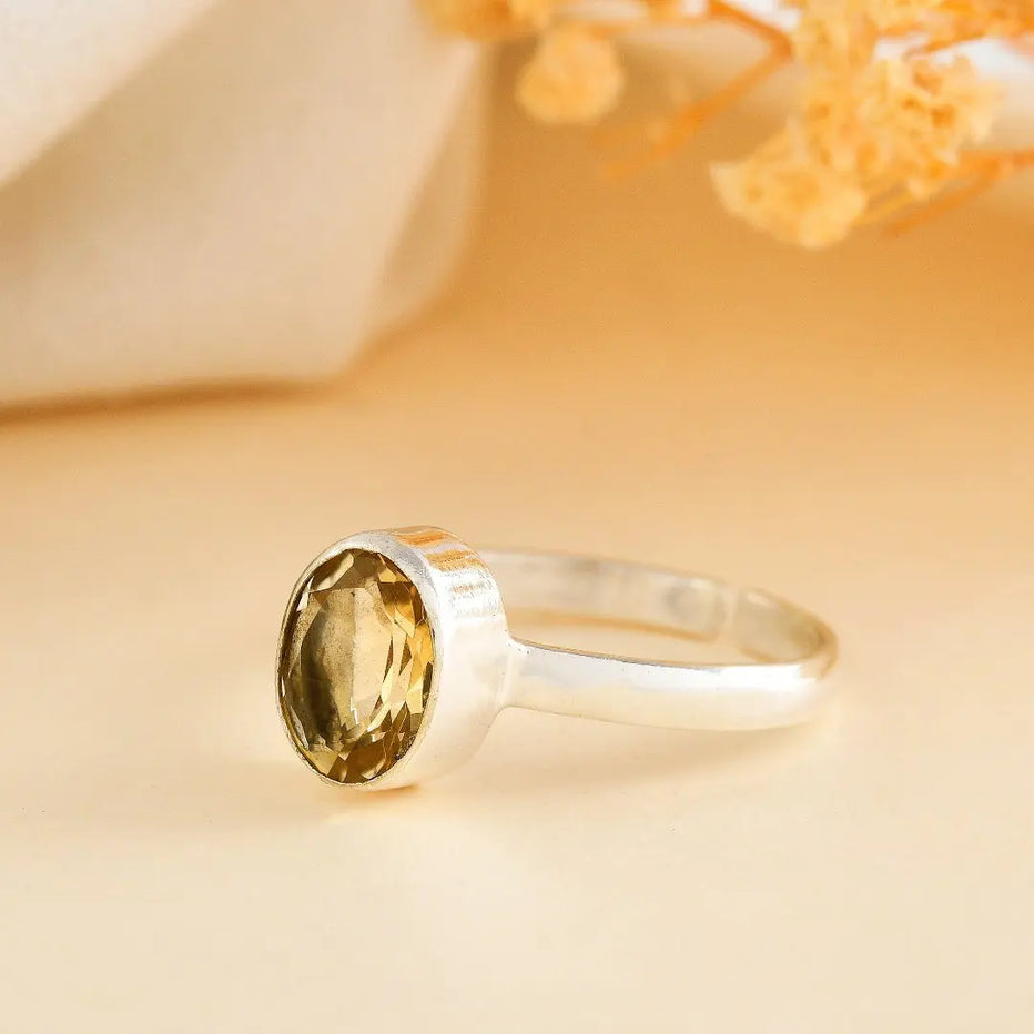 Citrine Diamond Cut Adjustable Ring