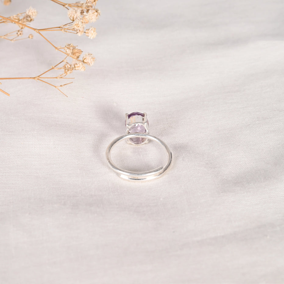 Amethyst Diamond Cut Adjustable Ring