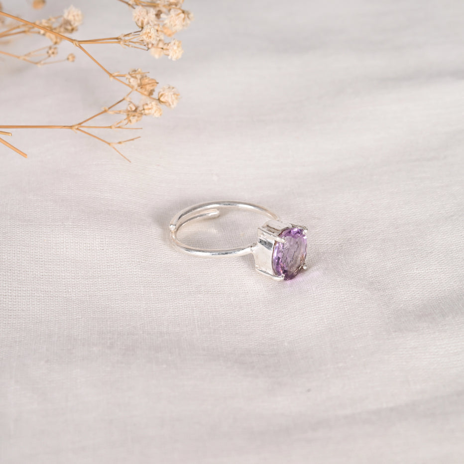 Amethyst Diamond Cut Adjustable Ring