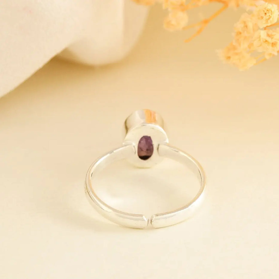 Amethyst Diamond Cut Adjustable Ring