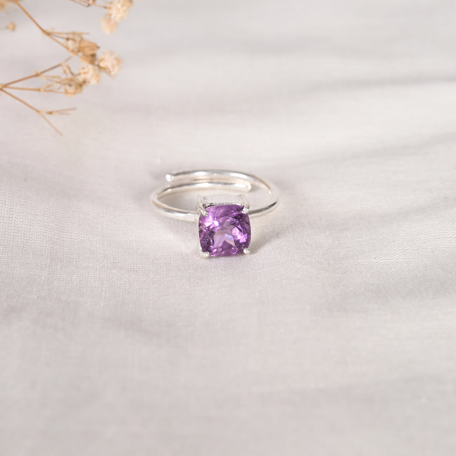Amethyst Diamond Cut Adjustable Ring