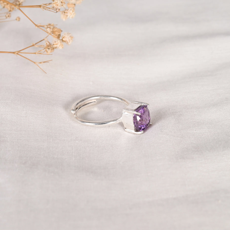 Amethyst Diamond Cut Adjustable Ring