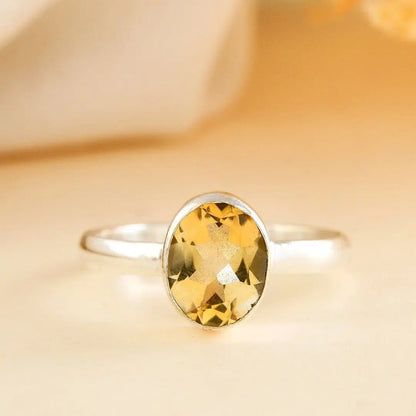 Citrine Diamond Cut Adjustable Ring