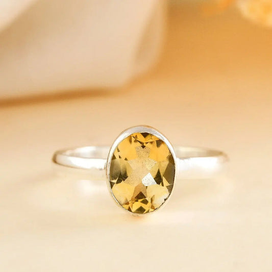 Citrine Diamond Cut Adjustable Ring