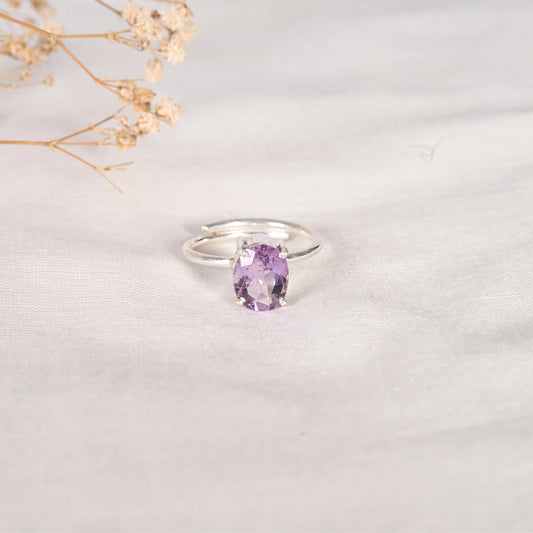 Amethyst Diamond Cut Adjustable Ring