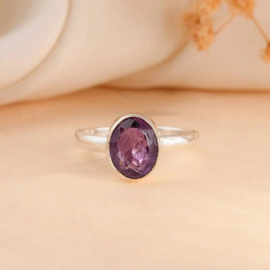 Amethyst Diamond Cut Adjustable Ring