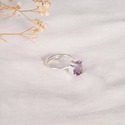 Amethyst Diamond Cut Adjustable Ring
